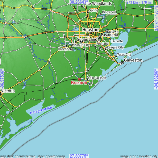 Topographic map of Brazoria