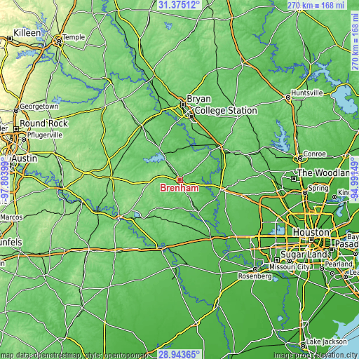 Topographic map of Brenham