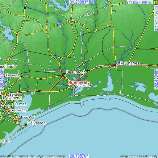 Topographic map of Bridge City