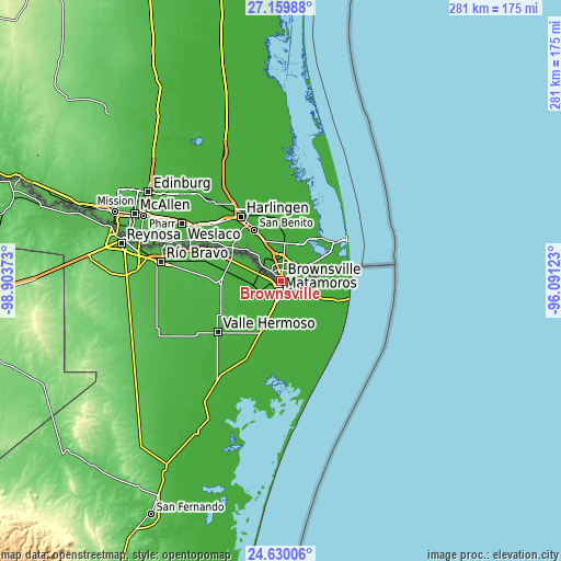 Topographic map of Brownsville