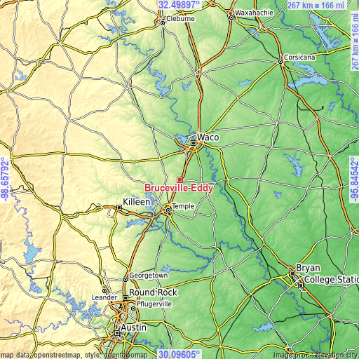 Topographic map of Bruceville-Eddy