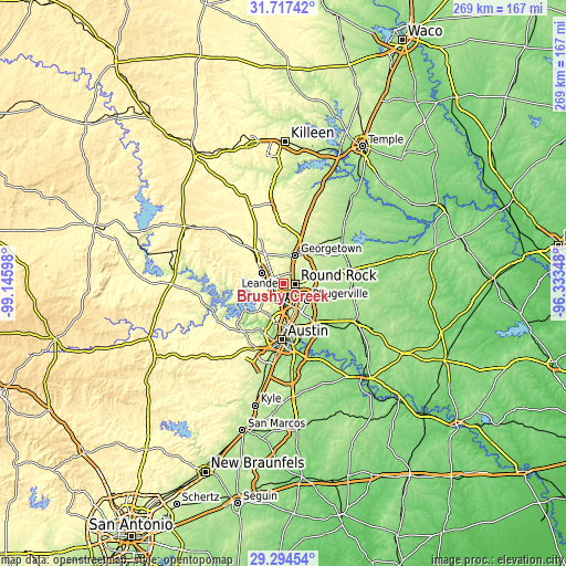 Topographic map of Brushy Creek