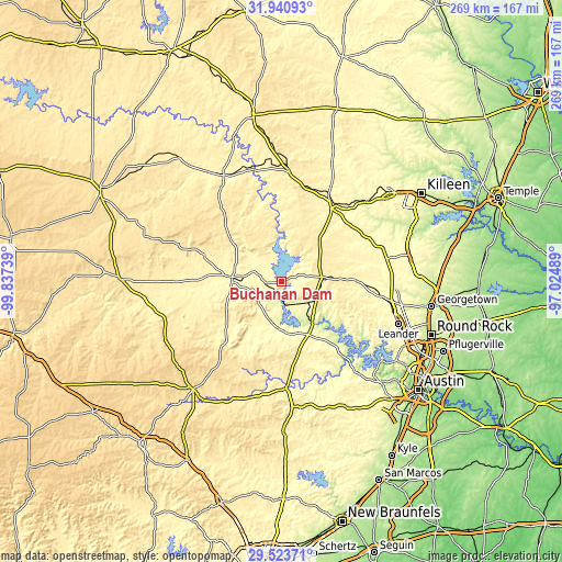 Topographic map of Buchanan Dam