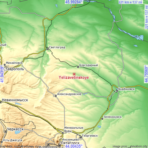 Topographic map of Yelizavetinskoye