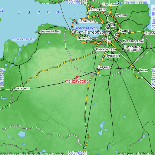 Topographic map of Yelizavetino