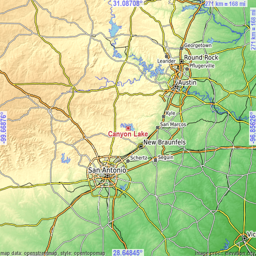 Topographic map of Canyon Lake