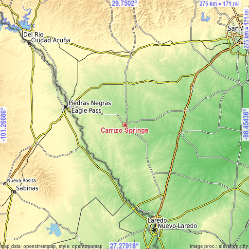 Topographic map of Carrizo Springs