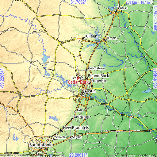 Topographic map of Cedar Park