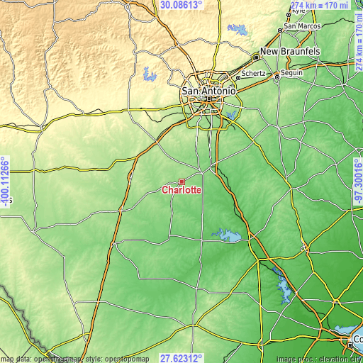 Topographic map of Charlotte
