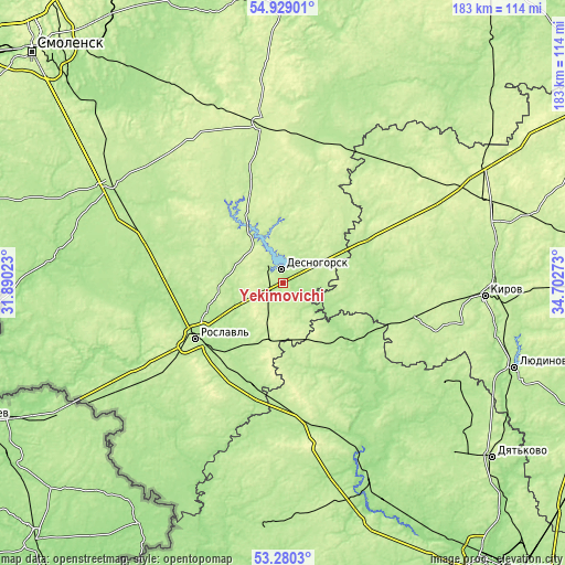 Topographic map of Yekimovichi