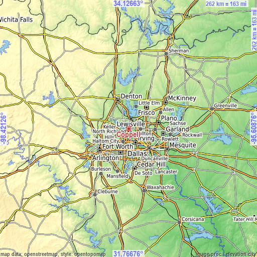 Topographic map of Coppell