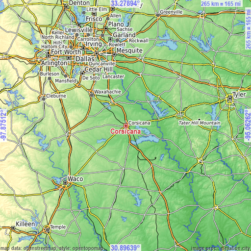 Topographic map of Corsicana