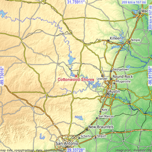 Topographic map of Cottonwood Shores