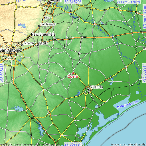 Topographic map of Cuero