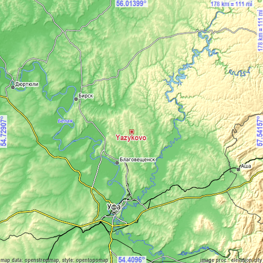 Topographic map of Yazykovo
