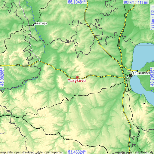 Topographic map of Yazykovo