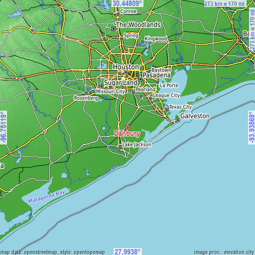 Topographic map of Danbury