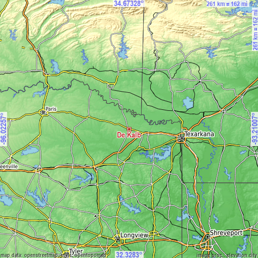 Topographic map of De Kalb