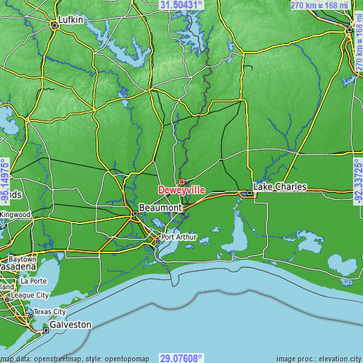 Topographic map of Deweyville