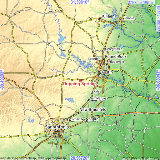 Topographic map of Dripping Springs