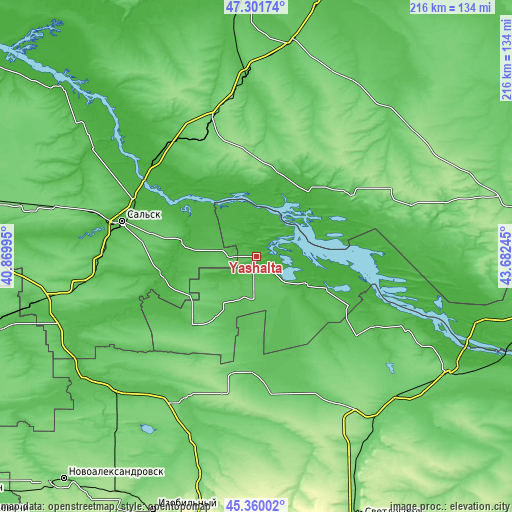 Topographic map of Yashalta