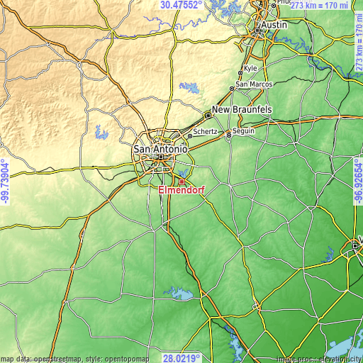 Topographic map of Elmendorf