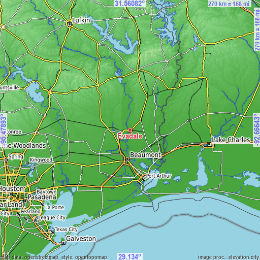 Topographic map of Evadale