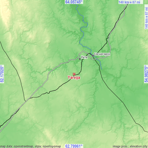 Topographic map of Yarega