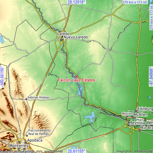 Topographic map of Falcon Lake Estates