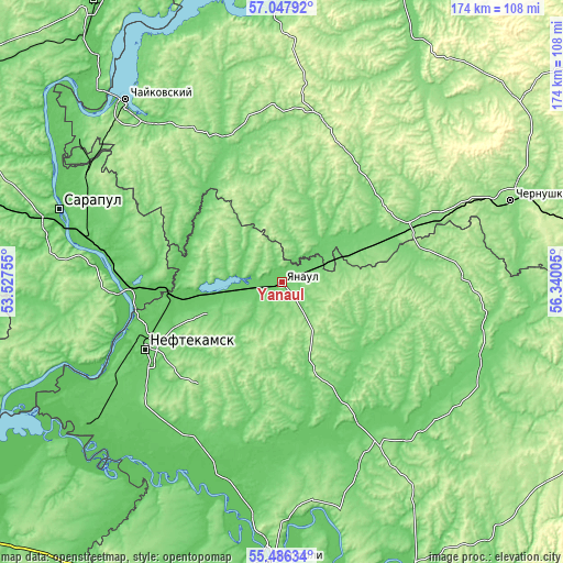 Topographic map of Yanaul