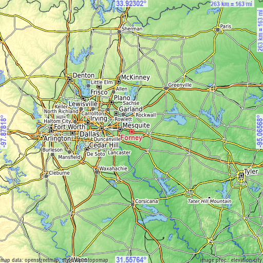 Topographic map of Forney