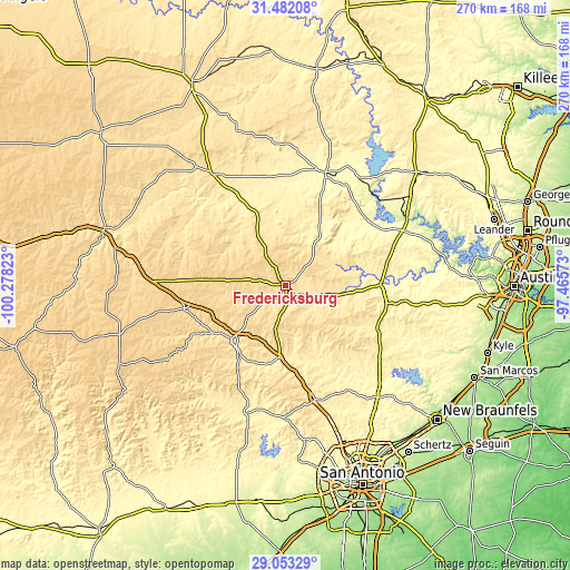 Topographic map of Fredericksburg