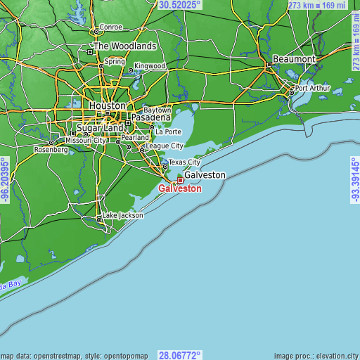 Topographic map of Galveston