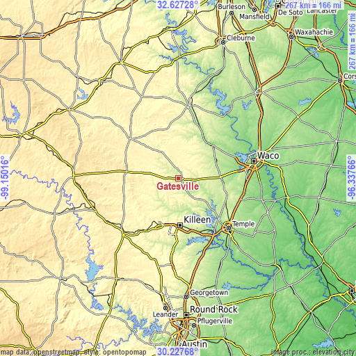 Topographic map of Gatesville