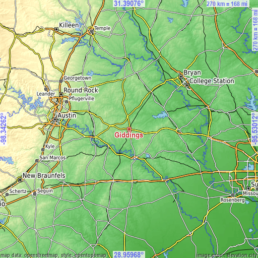 Topographic map of Giddings