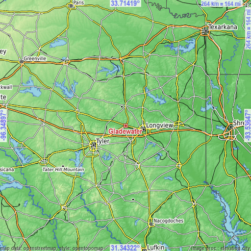 Topographic map of Gladewater