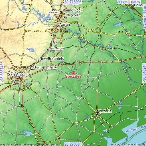 Topographic map of Gonzales