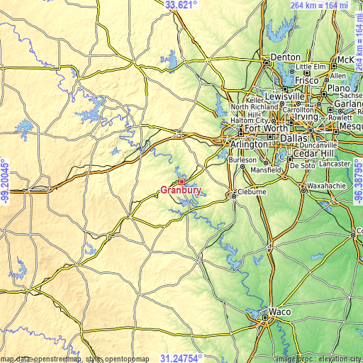 Topographic map of Granbury