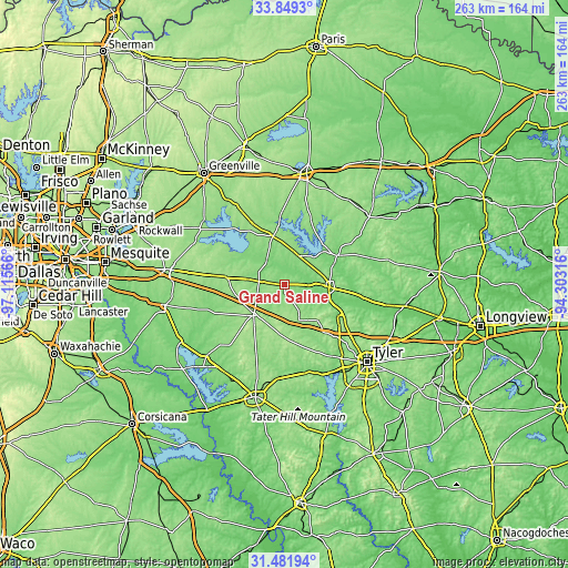 Topographic map of Grand Saline