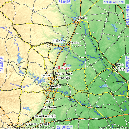 Topographic map of Granger