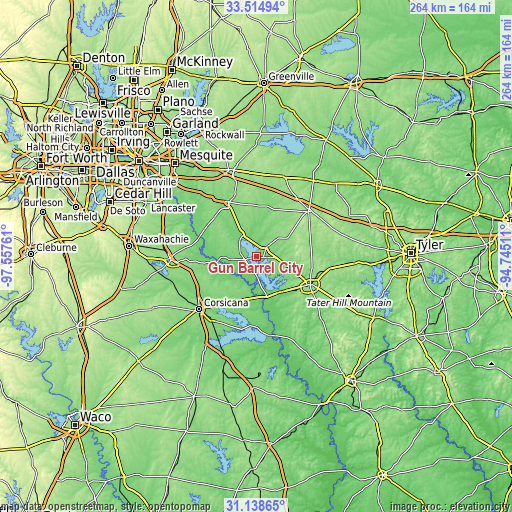 Topographic map of Gun Barrel City