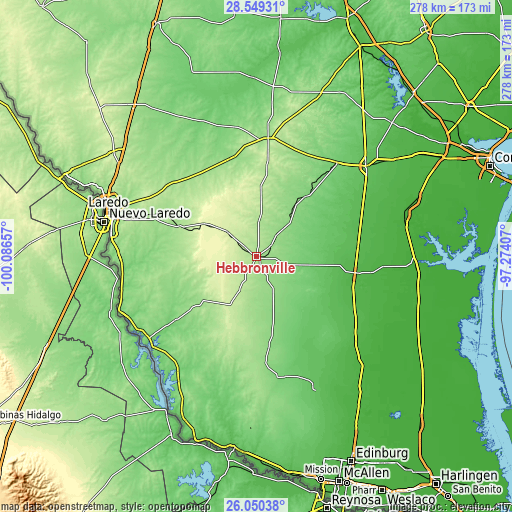 Topographic map of Hebbronville