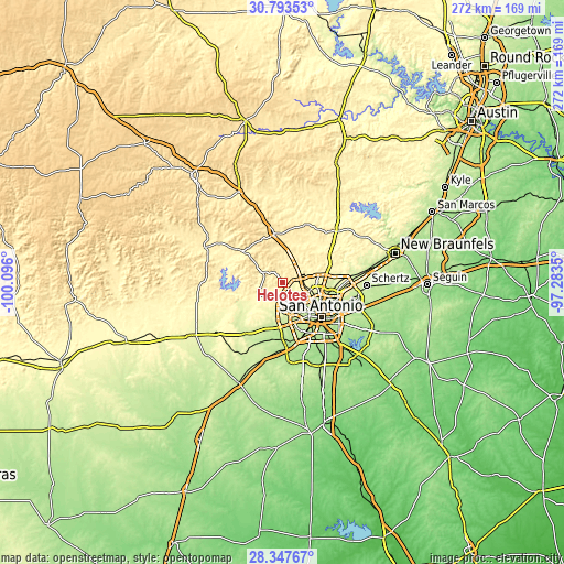 Topographic map of Helotes