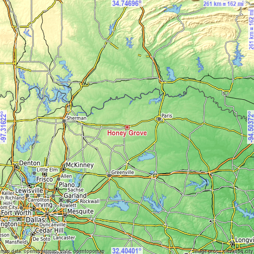 Topographic map of Honey Grove