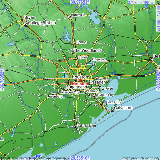 Topographic map of Houston