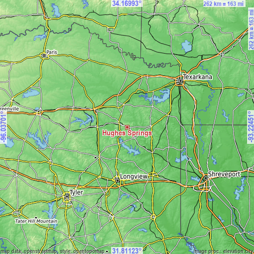 Topographic map of Hughes Springs