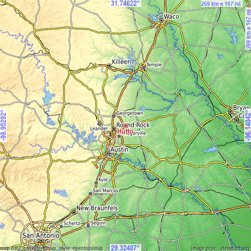 Topographic map of Hutto