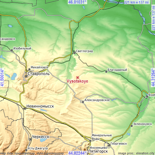 Topographic map of Vysotskoye