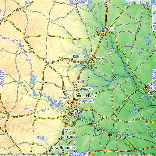 Topographic map of Jarrell