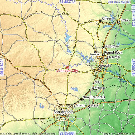 Topographic map of Johnson City